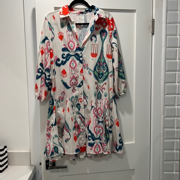 Linen Patterned button down flared dress - Picture 3 of 5